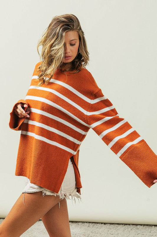 Bibi Oversized Striped Crew Neck Sweater in 2 Colors