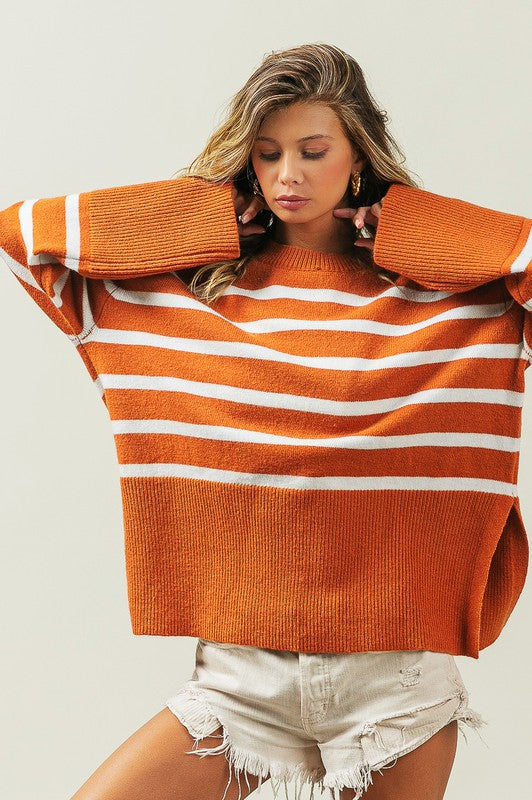 Bibi Oversized Striped Crew Neck Sweater in 2 Colors