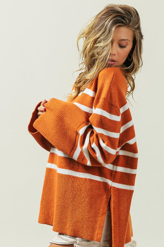 Bibi Oversized Striped Crew Neck Sweater in 2 Colors