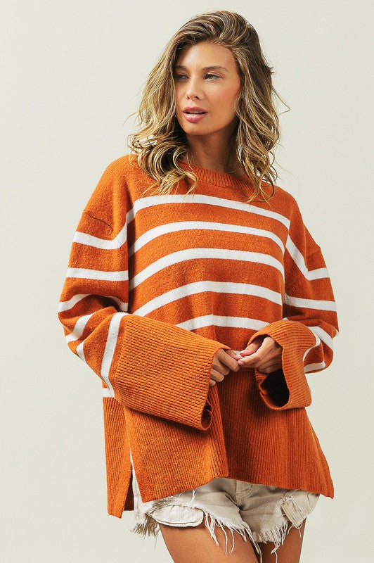 Bibi Oversized Striped Crew Neck Sweater in 2 Colors