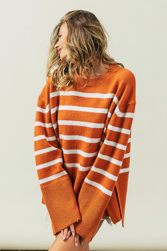 Bibi Oversized Striped Crew Neck Sweater in 2 Colors