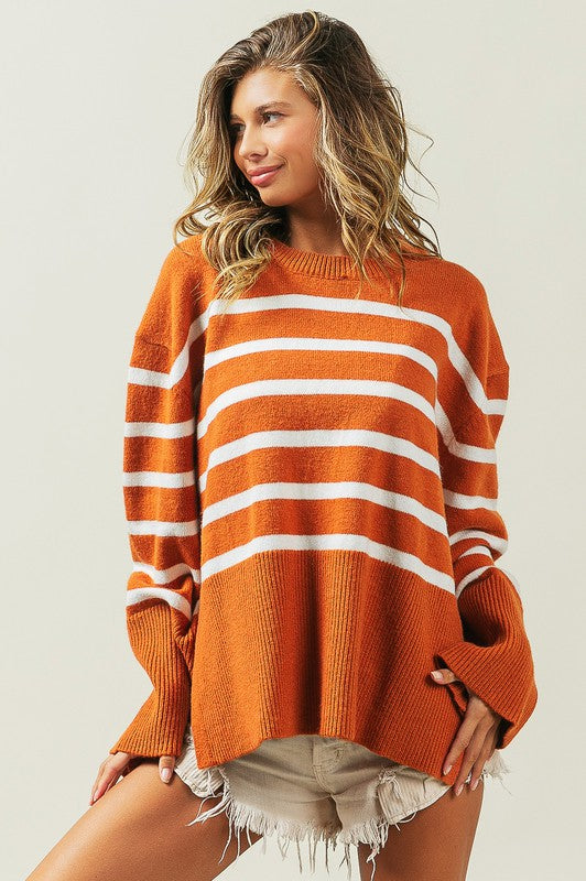 Bibi Oversized Striped Crew Neck Sweater in 2 Colors