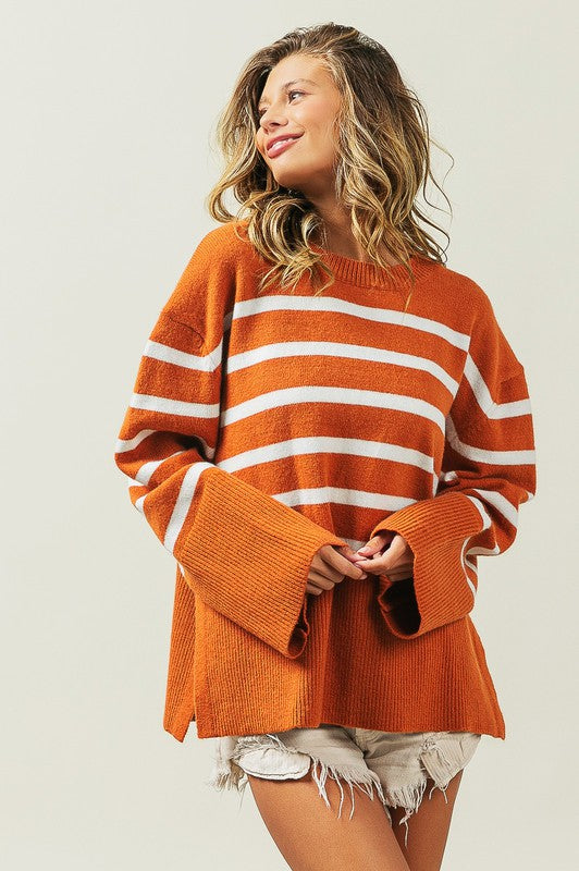 Bibi Oversized Striped Crew Neck Sweater in 2 Colors