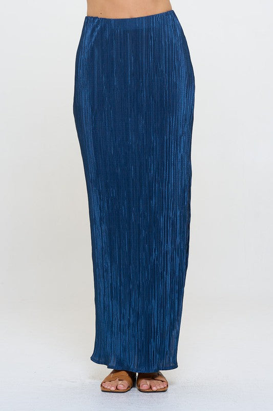 Renee C Plisse Maxi Skirt with Slit in Teal