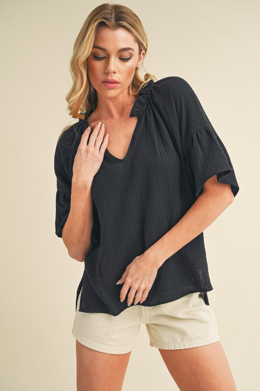 Aemi+Co Tes 3/4 Sleeve Ruffle Top