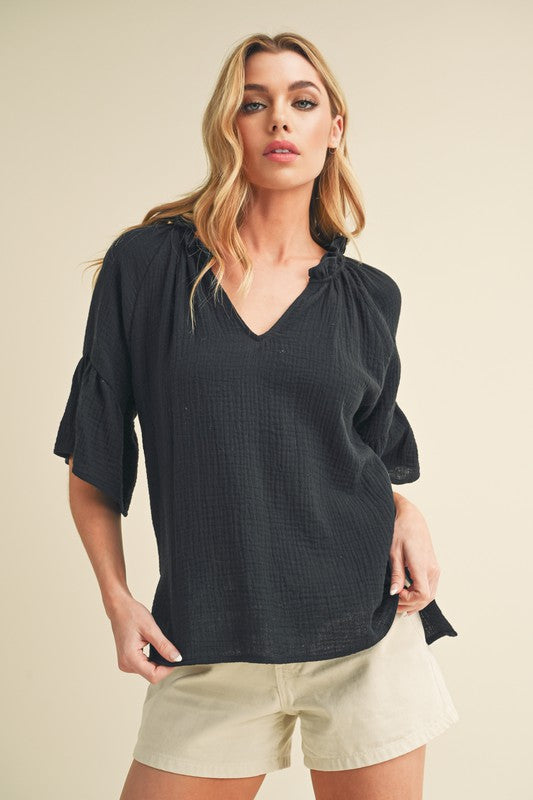 Aemi+Co Tes 3/4 Sleeve Ruffle Top