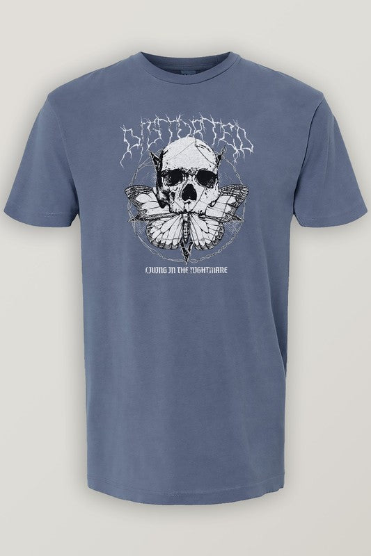 Rebel Stitch Unisex "Distorted Skull Butterfly" Vintage Garment Dyed Graphic Tee in 3 Colors