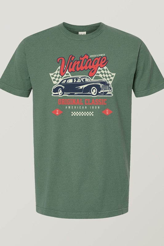 Rebel Stitch Unisex "Vintage Car" Garment Dyed Graphic T-Shirt in 3 Colors