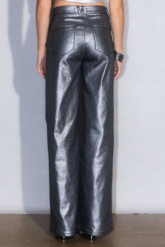 Vibrant MIU Metallic High Rise Wide Leg Jeans