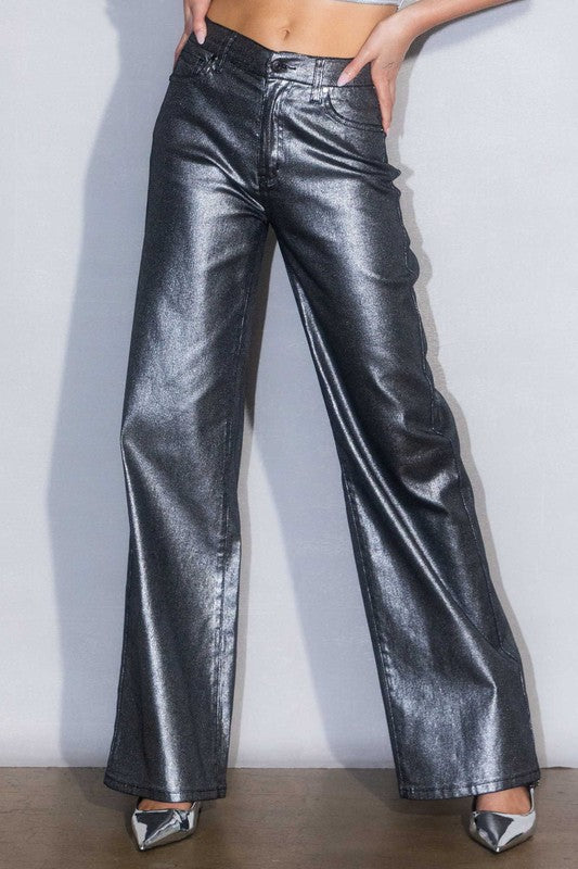 Vibrant MIU Metallic High Rise Wide Leg Jeans