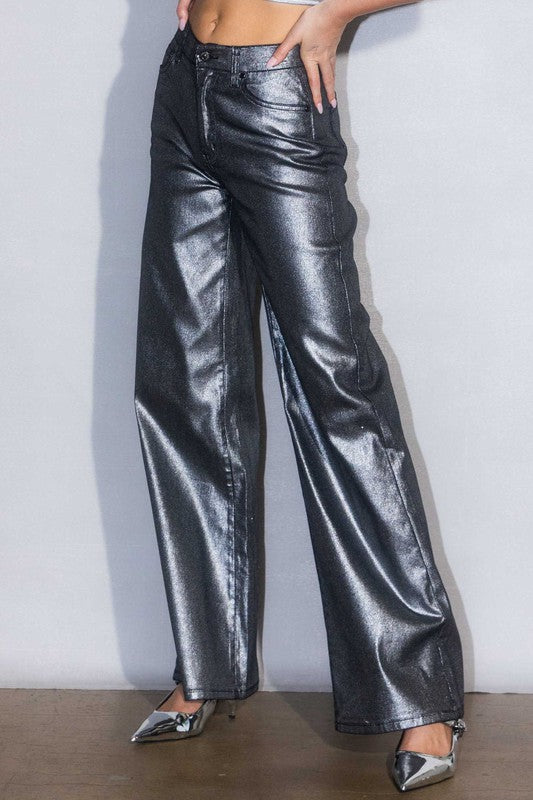 Vibrant MIU Metallic High Rise Wide Leg Jeans