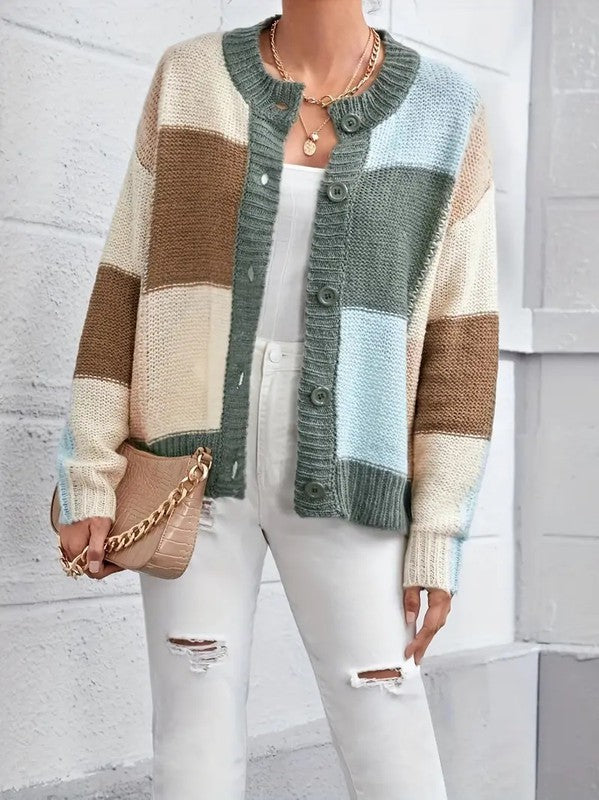 EG Fashion Color Block Cardigan