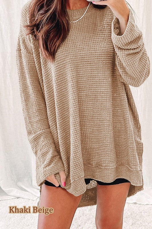 EG Fashion Waffle Knit Side Slit Oversized Tunic Top in 4 Colors