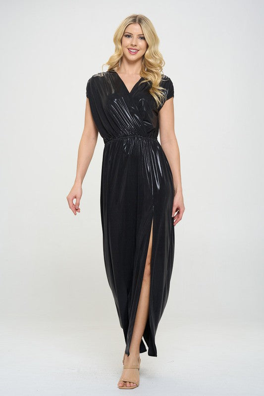 Renee C Sleeveless Metallic Maxi Dress