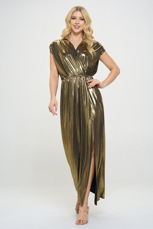 Renee C Sleeveless Metallic Maxi Dress