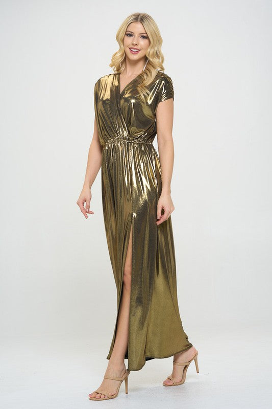 Renee C Sleeveless Metallic Maxi Dress