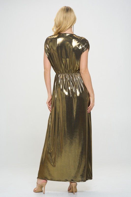 Renee C Sleeveless Metallic Maxi Dress