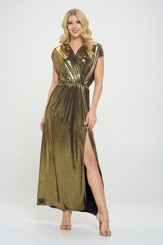 Renee C Sleeveless Metallic Maxi Dress