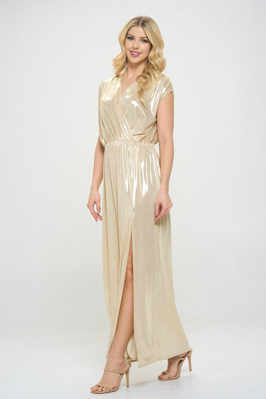 Renee C Sleeveless Metallic Maxi Dress