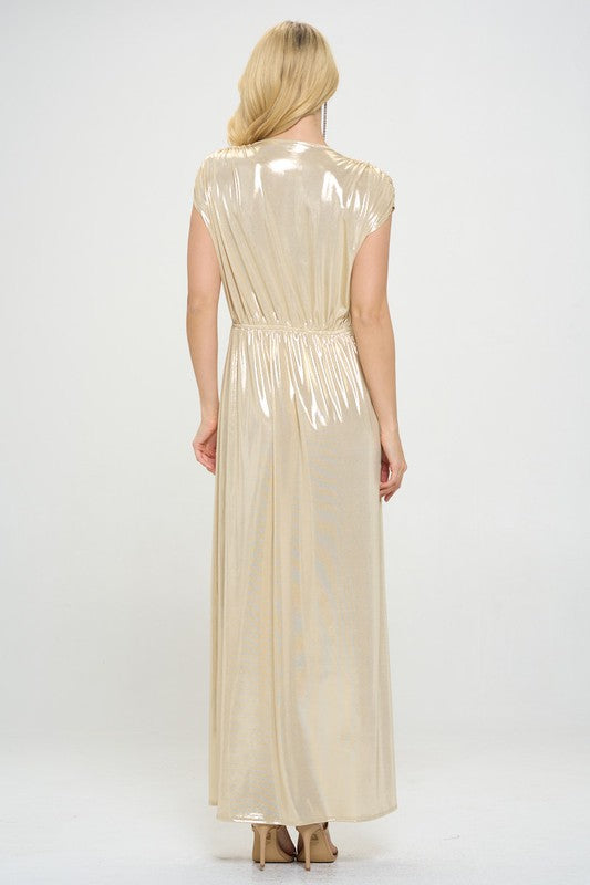 Renee C Sleeveless Metallic Maxi Dress