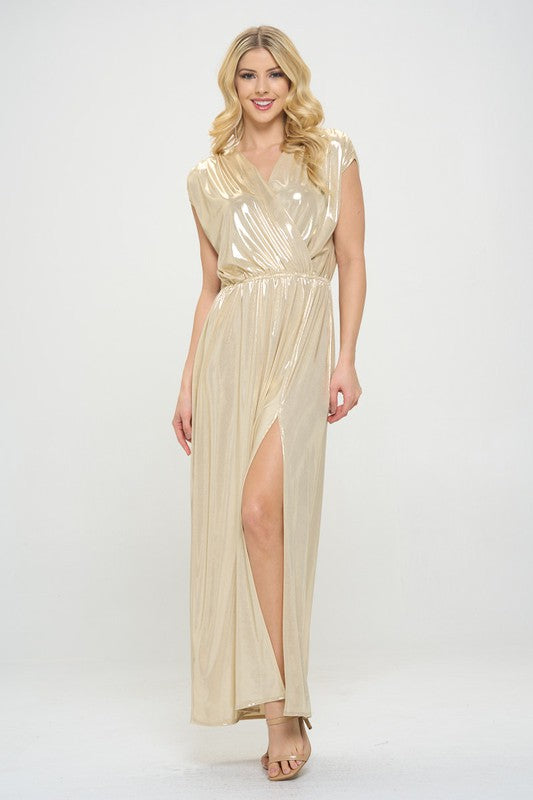 Renee C Sleeveless Metallic Maxi Dress