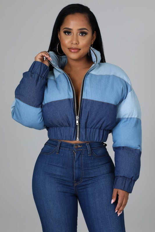 BY CLAUDE CROPPED PUFFER JACKET in Blue or Black