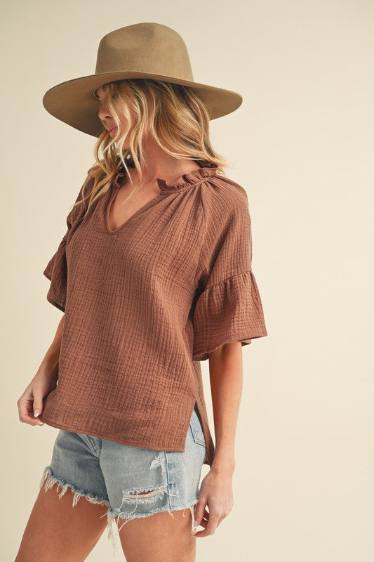 Aemi+Co Tes 3/4 Sleeve Ruffle Top