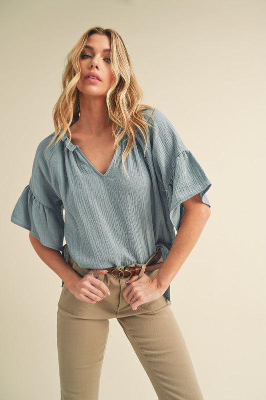 Aemi+Co Tes 3/4 Sleeve Ruffle Top