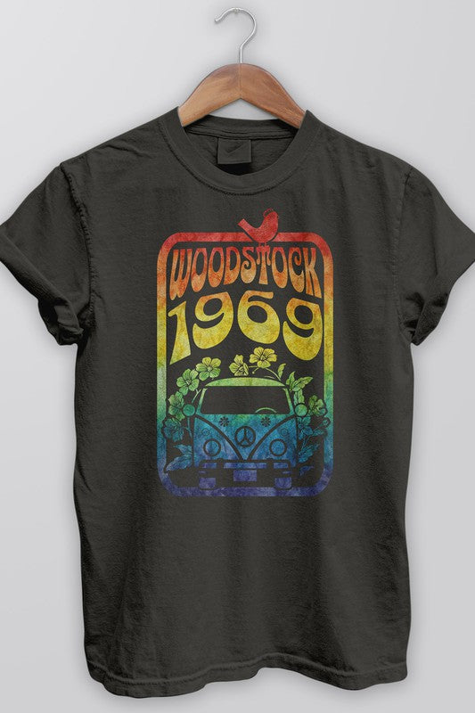 Rebel Stitch UNISEX "Woodstock 1969" Garment Dyed Cotton Graphic Tee in 2 Colors