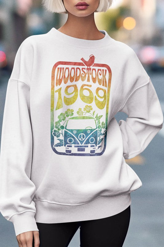 Rebel Stitch UNISEX Woodstock 1969 Oversized Graphic Fleece Sweatshirt in 2 Colors