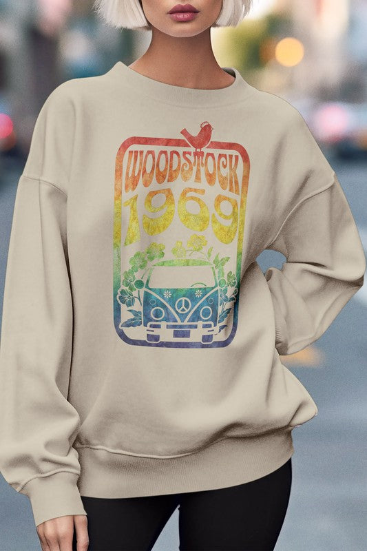 Rebel Stitch UNISEX Woodstock 1969 Oversized Graphic Fleece Sweatshirt in 2 Colors