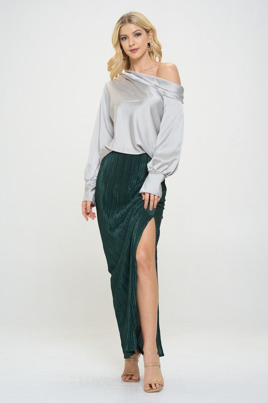 Renee C Plisse Maxi Skirt with Slit