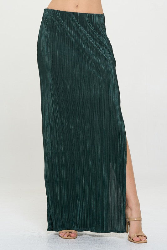 Renee C Plisse Maxi Skirt with Slit