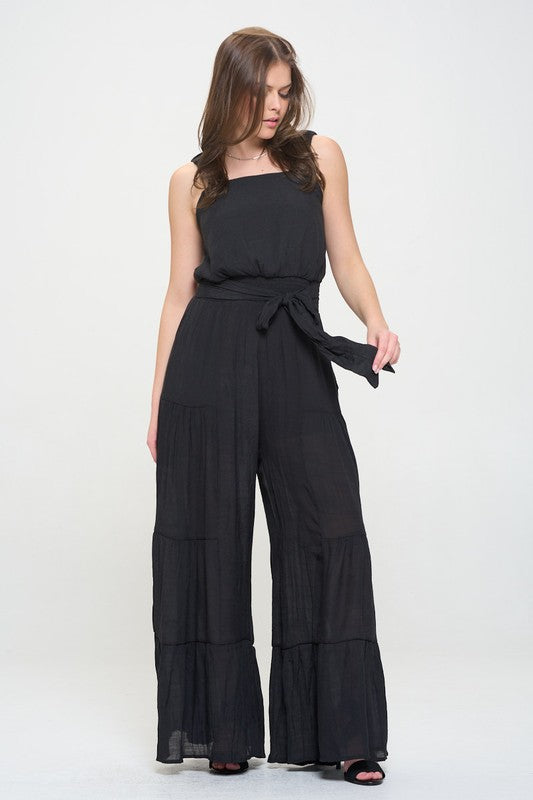 JADE BY JANE PLUS SIZE ELASTIC STRAP TIERED JUMPSUIT IN 2 COLORS