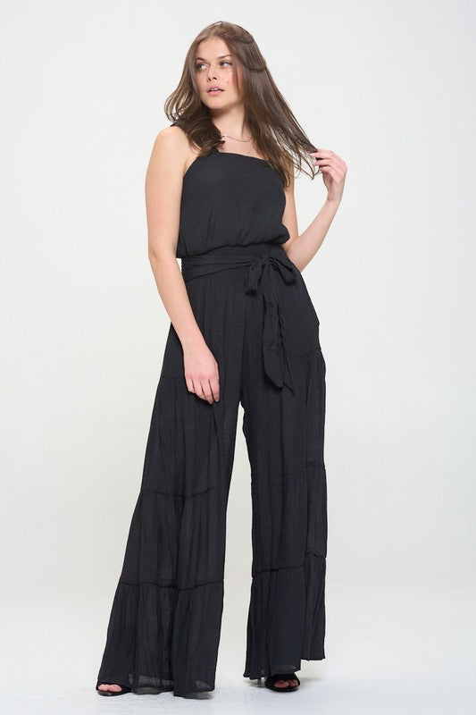 JADE BY JANE PLUS SIZE ELASTIC STRAP TIERED JUMPSUIT IN 2 COLORS