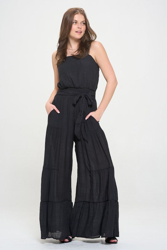 JADE BY JANE PLUS SIZE ELASTIC STRAP TIERED JUMPSUIT IN 2 COLORS