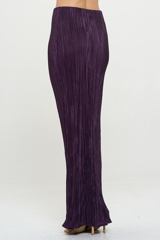 Renee C Plisse Maxi Skirt with Slit in Plum