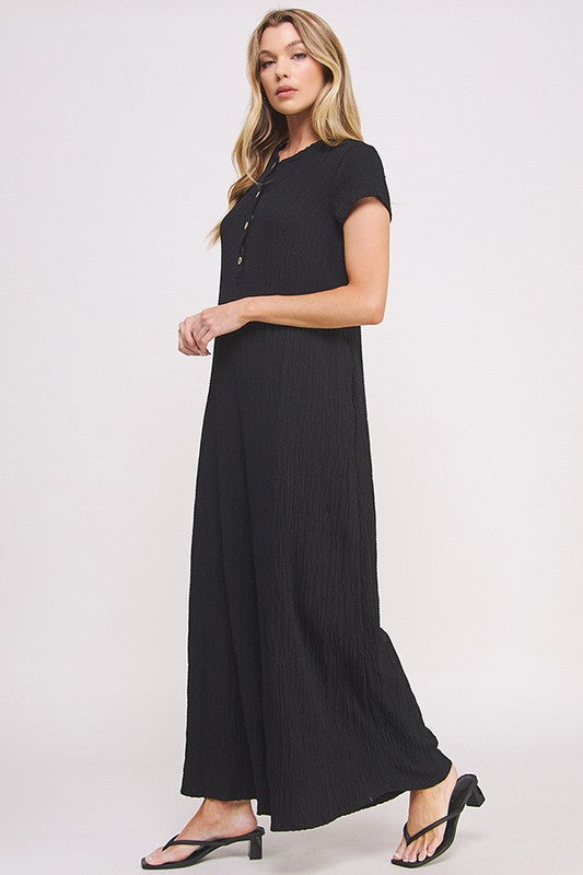 Jade by Jane Plus Wrinkle Cotton Gauze Wide Leg Jumpsuit in Black or Fuchsia