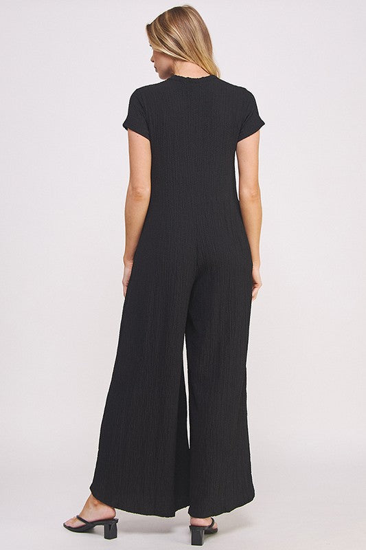 Jade by Jane Plus Wrinkle Cotton Gauze Wide Leg Jumpsuit in Black or Fuchsia