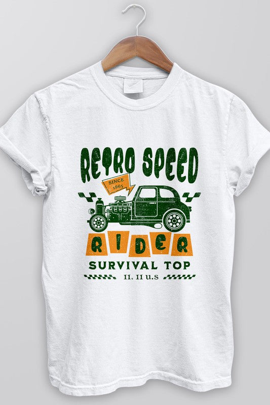 Rebel Stitch Unisex Retro Vintage Speed Rider Garment Dyed Graphic Tee in Ivory