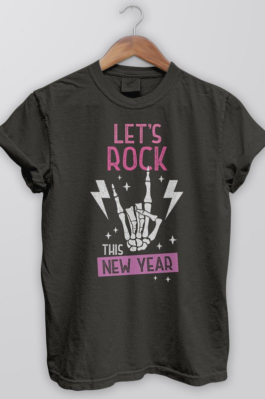 Rebel Stitch Unisex New Year Let's Rock Garment Dyed Graphic Tee in 3 Colors