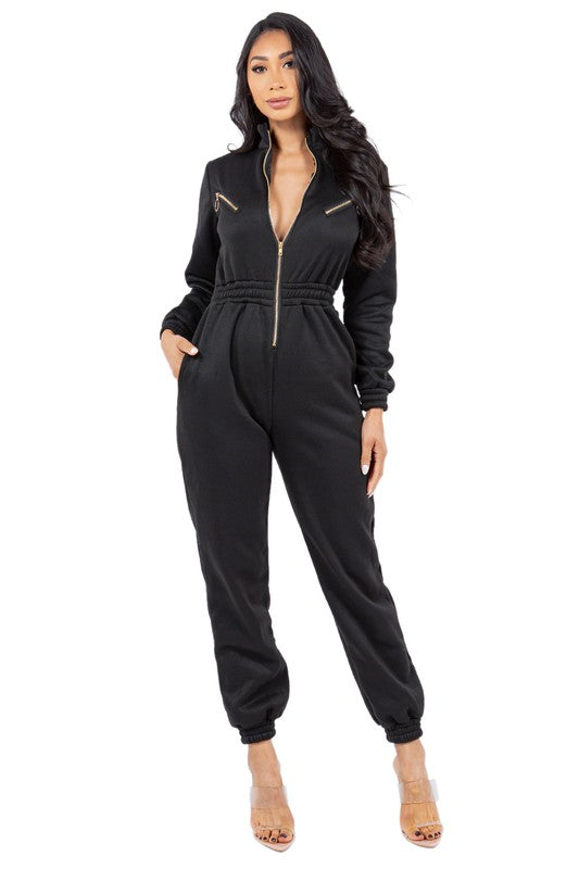 BY CLAUDE ONE PIECE ZIP FRONT LONG SLEEVE SWEATSUIT JUMPSUIT