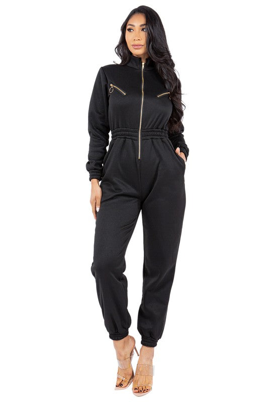 BY CLAUDE ONE PIECE ZIP FRONT LONG SLEEVE SWEATSUIT JUMPSUIT