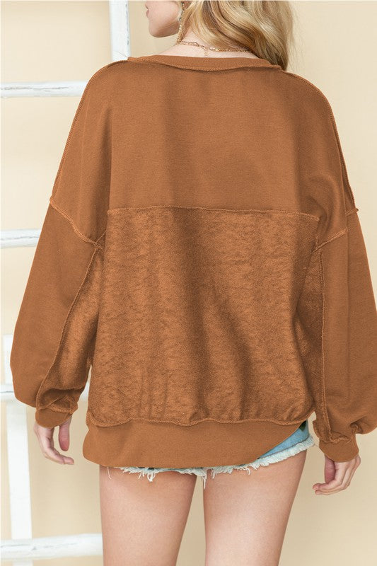 EG Fashion Cotton Split Hem Tunic Henley Sweatshirt in 4 Colors