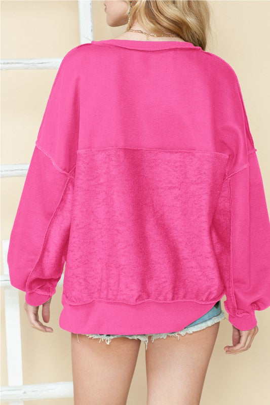 EG Fashion Cotton Split Hem Tunic Henley Sweatshirt in 4 Colors