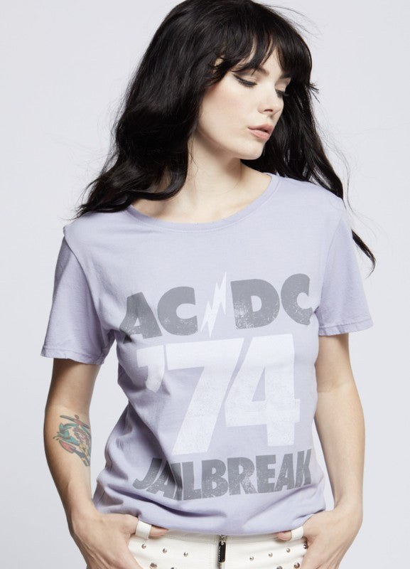 Recycled Karma AC/DC Jailbreak '74 Boyfriend Graphic Tee in Lilac