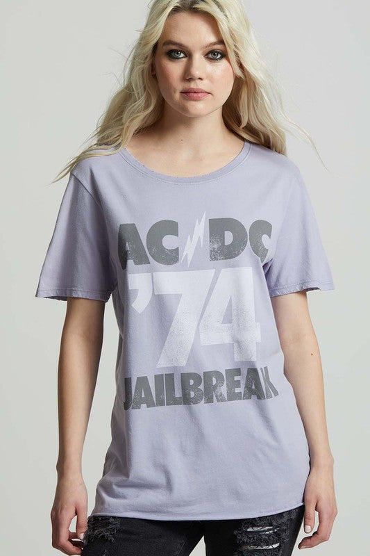 Recycled Karma AC/DC Jailbreak '74 Boyfriend Graphic Tee in Lilac