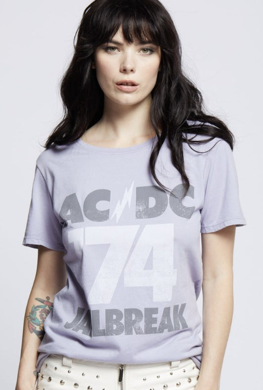 Recycled Karma AC/DC Jailbreak '74 Boyfriend Graphic Tee in Lilac