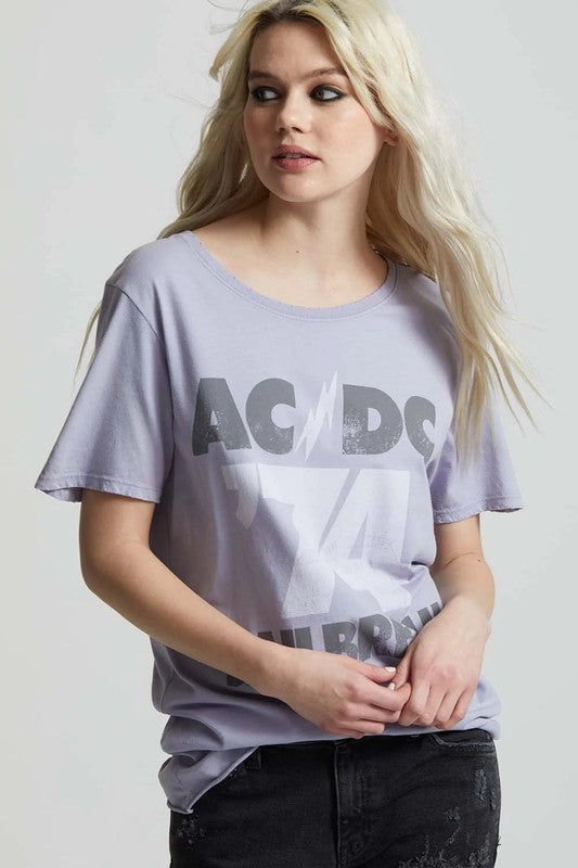 Recycled Karma AC/DC Jailbreak '74 Boyfriend Graphic Tee in Lilac