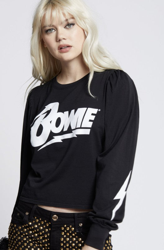 Recycled Karma "David Bowie Bolt" Cropped Puff Long Sleeve Graphic Tee